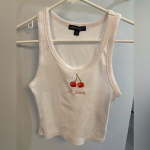 Harper and Ivy Embroidered Cherry White ribbed Stretch Tank Top sz small